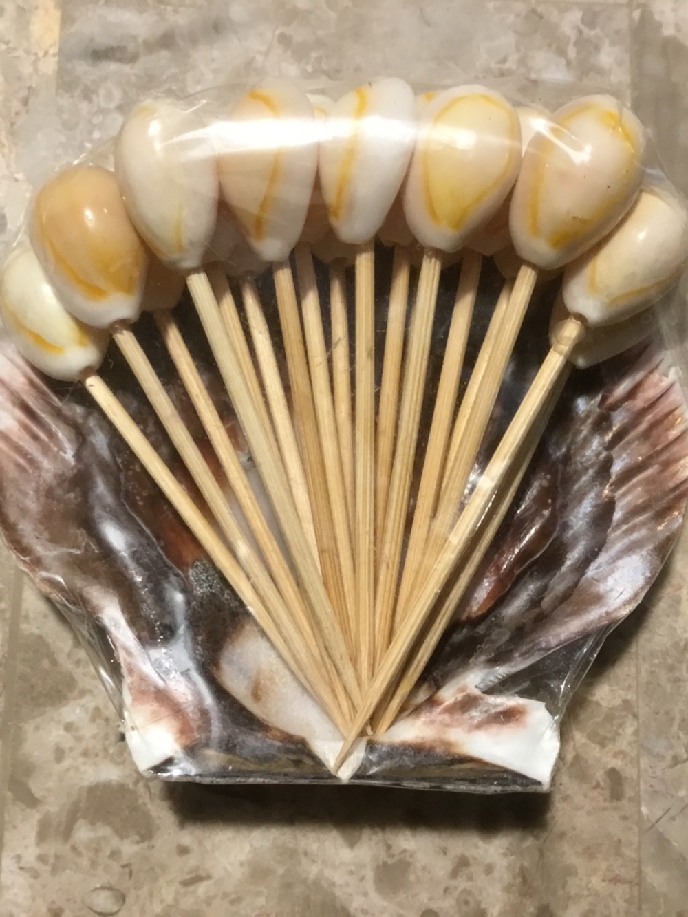 Appetizers Sea Shell Toothpicks (18 Total) with a seashell holder.